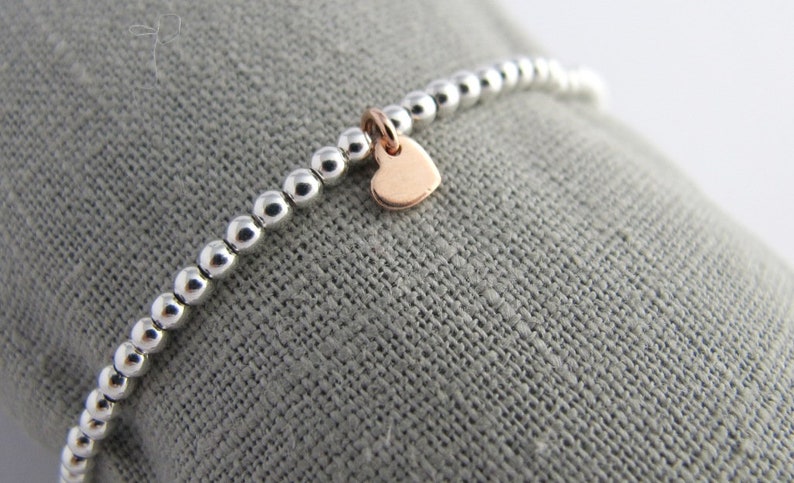 Ball bracelet Little Heart rose gold 925 silver elastic ball bracelet Heart bracelet image 2