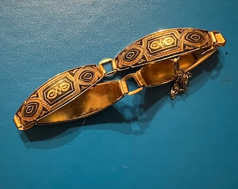 Vintage Vermeil “ia” Damanscene  4 Panel Bracelet with safety clasp