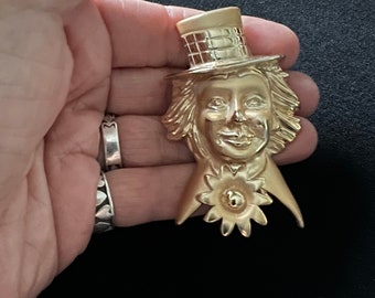 Vintage Gold Tone Clown with Hat and  Flower