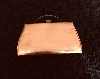 Vintage 1960s Gold Clutch with Rhinestone Handle