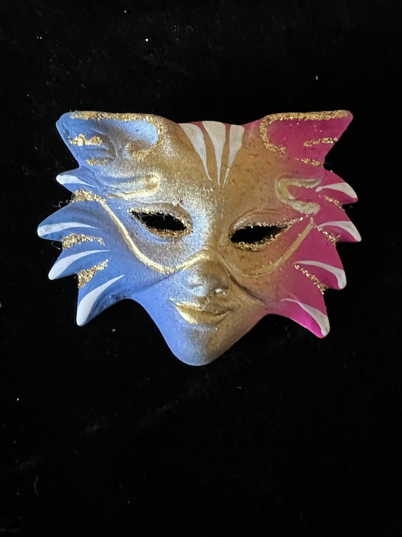 Mardi Gras Ceramic Bisque Mask Brooch
