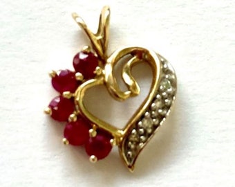 Garnet Heart Pendant in 10K Gold with Diamonds Accents