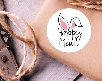 Happy Mail Bunny Stickers - 1.5" 30 Round Matte Stickers