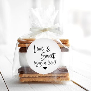 30 1.5" Love is Sweet Enjoy a Treat Favor Stickers - Wedding Favours, Party Favours