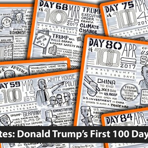 Sketchnotes book of Donald Trump's First 100 Days as U.S. President image 2