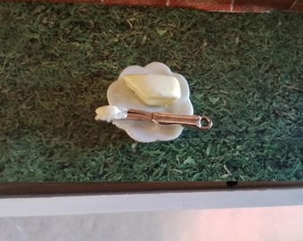 Dollhouse Butter Dish, Ceramic Miniature Food, 1:12 Scale