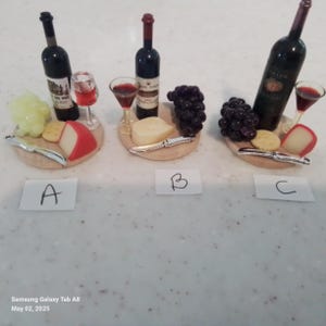 Dollhouse wine,cheese, grapes, scale 1:12, food, kitchen, accessories, miniature
