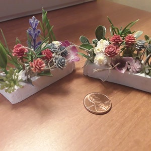 Dollhouse Flower Boxes, Rustic Miniature Garden, Set of 2