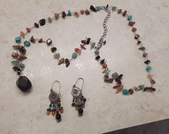 Vintage Beaded Necklace and Earrings Set, Colorful Jewelry