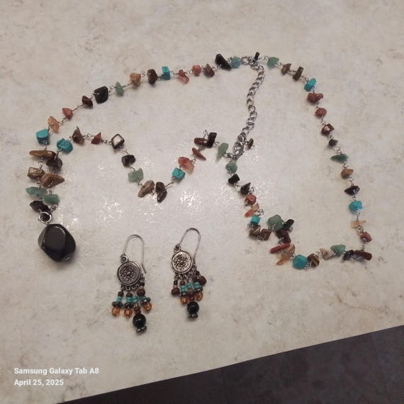 Vintage Beaded Necklace and Earrings Set, Colorful Jewelry