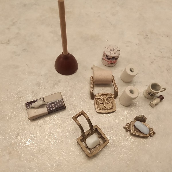 Dollhouse tissues,soap holder,toilet paper rolls,shave cup and brush,scale 1:12, dollhouse accessories, dollhouse miniatures