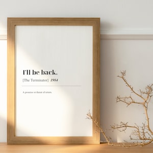 Dictionary / Quote style 20x16&quot; Poster - The Terminator, I&#39;ll be back - DIGITAL DOWNLOAD
