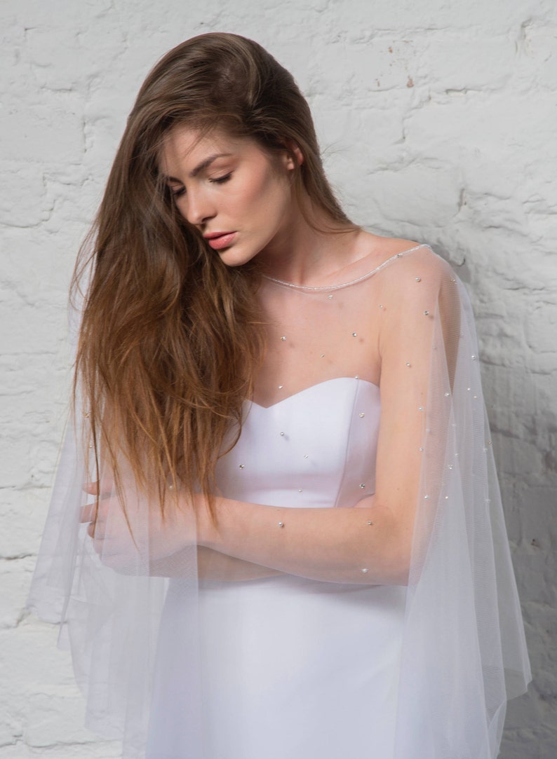 Capelet Wedding cover up Bridal Cape Tulle Cape Crystal Cape Wedding cape SHINE CAPE