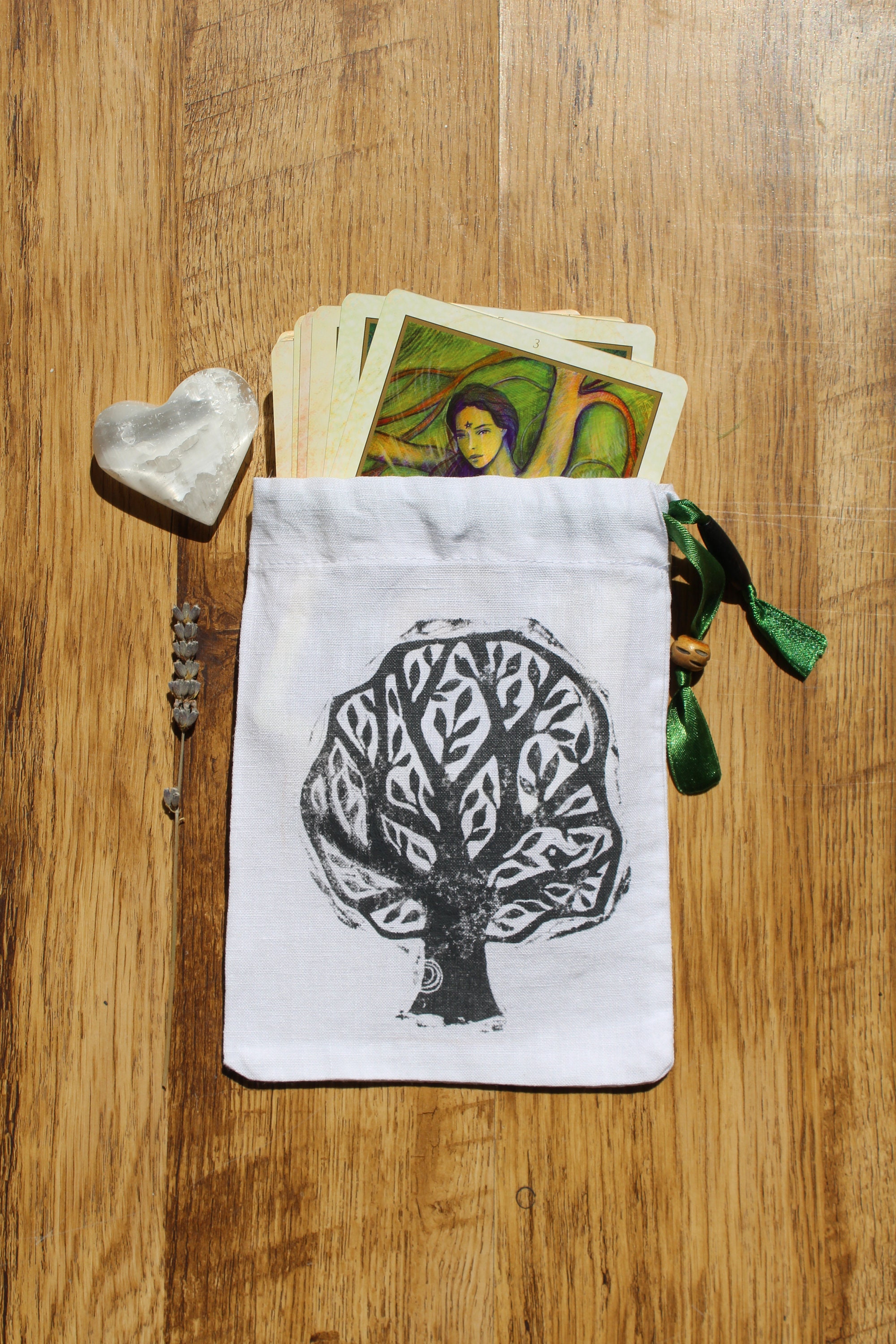Pochon en Lin Pour Oracle, Runes, Jeux - Mon Arbre Impression Textile d'après Linogravure Arbre