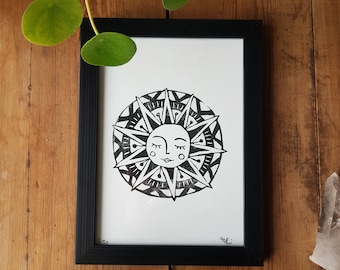 sun linocut print - to frame