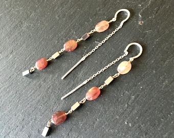 Pink tourmaline chain earrings, 925 silver