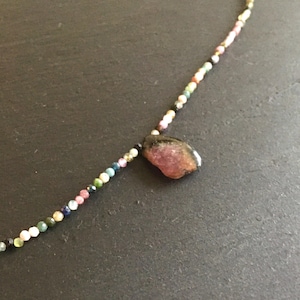 Watermelon tourmaline necklace and multicolored tourmaline, sterling silver