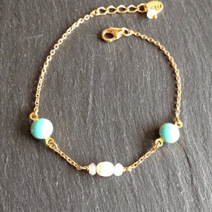 pearl bracelet, turquoise, crystal, gold plated