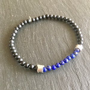 Bracelet fin homme lapis lazuli, onyx noir mat et argent 925 image 2