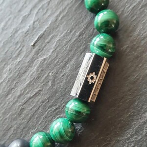 Malachite men's bracelet with black onyx and steel image 3