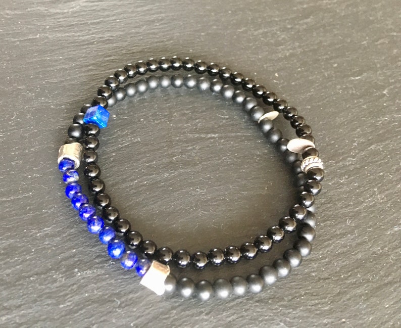 Bracelet fin homme lapis lazuli, onyx noir mat et argent 925 image 3