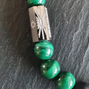 Malachite men's bracelet with black onyx and steel image 4