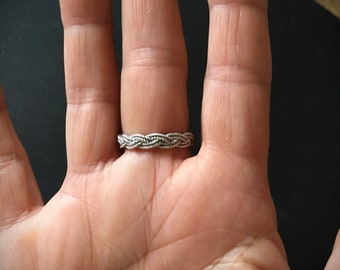 Bague En Argent 925 Style Corde Tressée - Taille 7.5, Vintage Sans Pierre