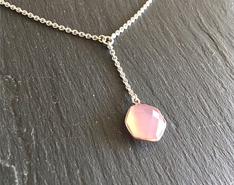 Pink quartz necklace in sterling silver