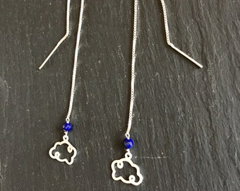 Long sterling silver earrings with lapis-lazuli and cloud