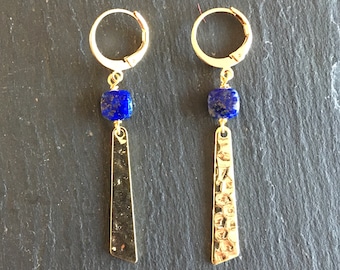 Boucles d'oreilles dorées lapis lazuli