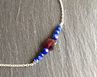 bracelet fin rouge grenat et bleu lapis lazuli