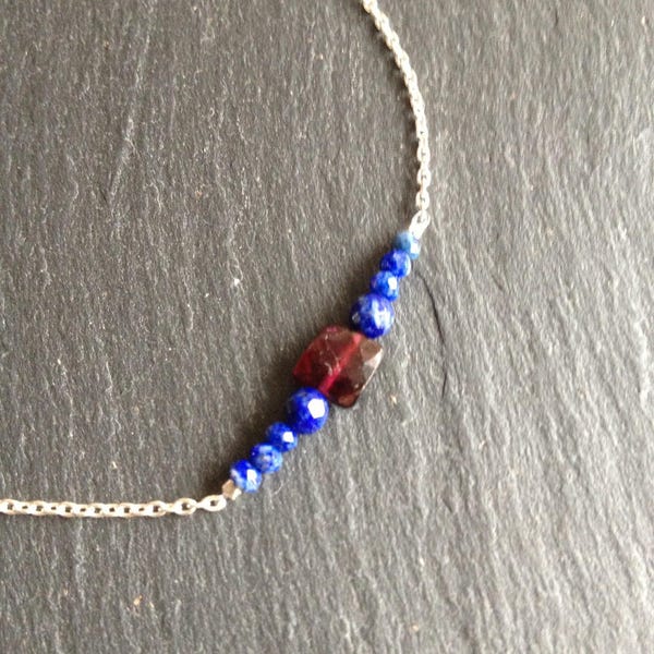 bracelet fin rouge grenat et bleu lapis lazuli