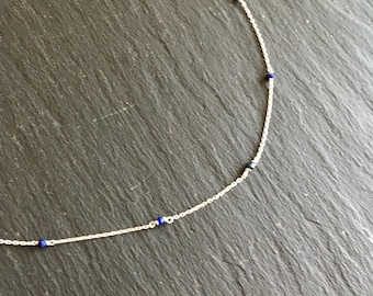 Zeer fijne lapis lazuli ketting, 925 zilver