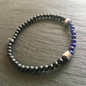 Bracelet fin homme lapis lazuli, onyx noir mat et argent 925 image 7