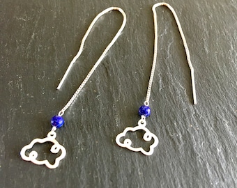 Sterling silver long earrings with cloud and lapis-lazuli