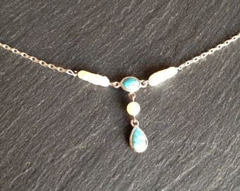 fine turquoise choker necklace with cultured and baroque pearls