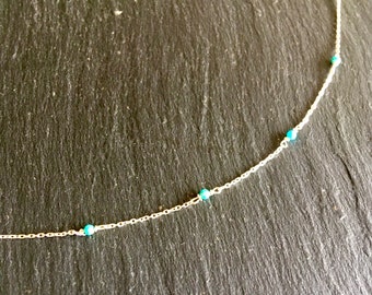 Zeer fijne echte turquoise ketting, 925 zilver