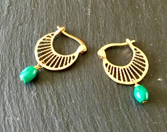 Malachite earrings, Gold plated