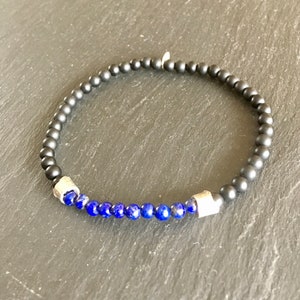 Bracelet fin homme lapis lazuli, onyx noir mat et argent 925 image 1