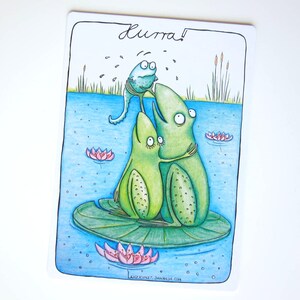HURRA!, 7 Kunztpostkarten zur Geburt, Geburtsanzeige, Einladung Taufe, Nachwuchs, Baby, Geburt, Entbindung, Frosch Karte, Babykarte