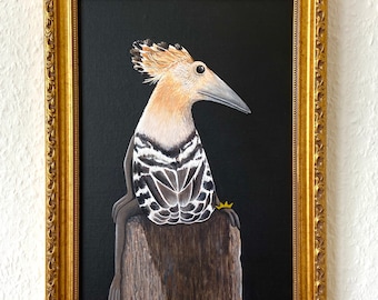 The hoopoe, frog prince, frog image, hoopoe, bird image, original image, acrylic painting, unique