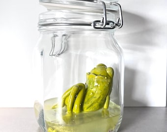 The Spreewald frog, pickles, pickles, frog sculpture, frog in a glass, frog prince, frog plastic, modeled frog, frog figure