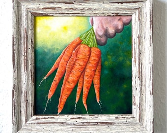 The carrot frog, frog prince, frog picture, still life, original picture, acrylic painting, unique, carrot