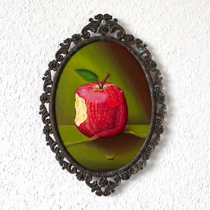 The apple frog, frog prince, frog picture, still life, original picture, acrylic painting, unique, fruit, apple image 1