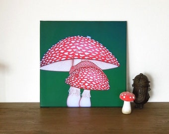 Fly mushroom frog, canvas print on order, fly mushroom, children's room picture, frog picture, funny picture, forest