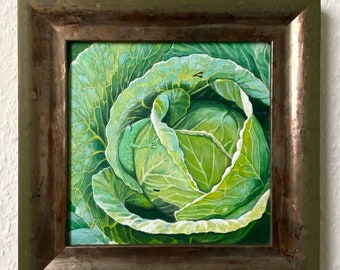 The Cabbage Frog, Cabbage, White Cabbage, Still Life, Frog Picture, Funny Picture, Original, Acrylic Painting, Frog Prince