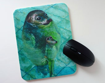 Kunztpad - Mousepad "Grey Seal Frog", frog mouse pad, art mousepad, frog prince, mouse pad with frog, seal, seal, gray seal