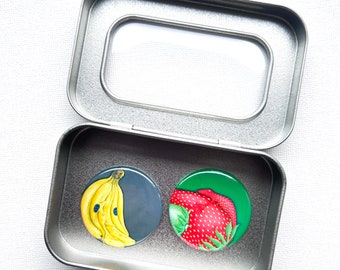 2 Magnete in der Box, Kühlschrankmagnet, Küche, Rezepthalter, witzige Magnete, Button Magnete, runde Magnete, Geschenk Büro,kleines Geschenk