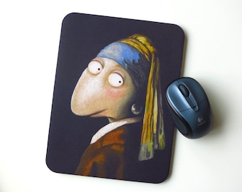 Kunztpad - Mousepad "Die Fröschin mit dem Perlenohrring ", Mauspad, Frosch, Büro Geschenk, Arbeitsplatz, Schreibtisch, Computer, Frosch