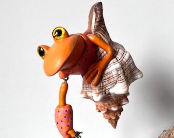 Hermit frog, frog, mobile, frog sculpture, frog for hanging, frog prince, frog plastic, modeled frog, frog figure